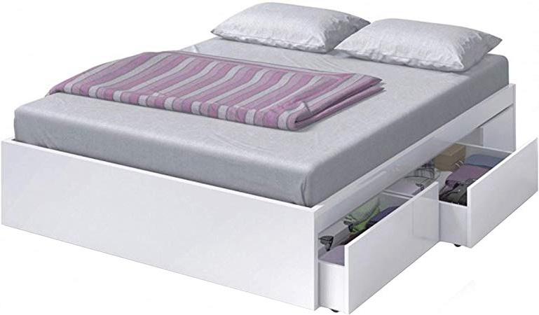 Habitdesign 006088BO - Cama con 4 cajones para somier 150 x 190 cm, Color Blanco Brillo, Medidas Exteriores 196 x 156 x 37 cm Altura