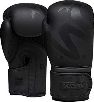 RDX Guantes de Boxeo Mate Negro Convexo Piel Cuero Guante Hechos de Ideales para Kick Boxing Muay Thai Saco Entrenamiento Sparring