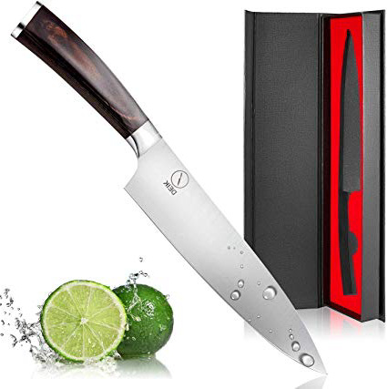DEIK Cuchillo Chef, Cuchillo de Cocina de 20cm de Acero Inoxidable Importado 1.4116, Balanza de Grado Profesional y Súper Afilado con Mango Ergonómico de Madera con Clase