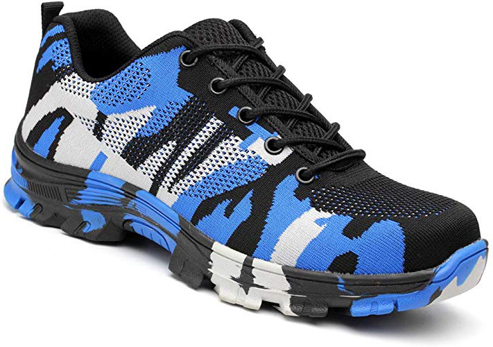 Zapatos Trabajo Hombre Zapatillas de Seguridad Puntera de Acero Mujer Botas Proteccion Excursionismo Caminar Sneakers Antideslizante Plataforma Camuflaje de Negro Azul Verde 38-46