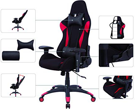 AmazonBasics Silla para oficina y gaming, diseño deportivo, rojo