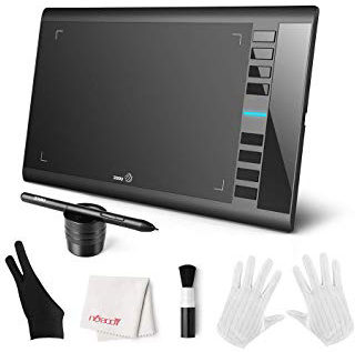 Ugee M708 Tavoletta grafica, 10 x 6 inch área activa tableta gráfica con 8 teclas de acceso rápido, 8192 Niveles de sensibilidad presión Lápiz para Windows 10/8/7 Mac OS artista, funda, aficionados