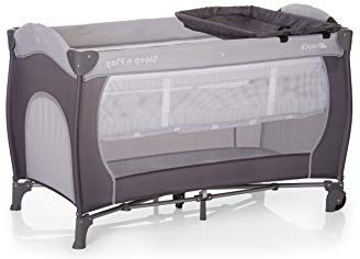 Hauck Sleep N Play Center - Cuna de viaje 7 piezas hasta 15 kg, altura recién nacido, con apertura lateral, ruedas, colchón, cambiador bebe, bolsa de transporte, plegable y regulable, gris