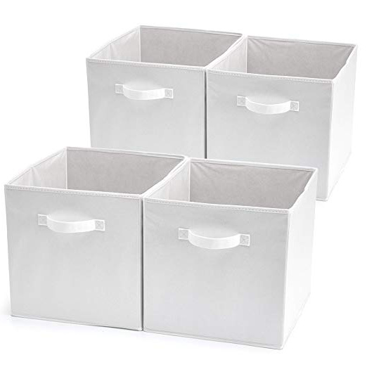 EZOWare Set de 4 Caja de Almacenaje, Cubos Organizador de Tela Plegable, Cajas de Almacenamiento para Ropa, Juguetes, Roperos, Armarios, Estanterías - 33 x 38 x 33 cm - Blanco