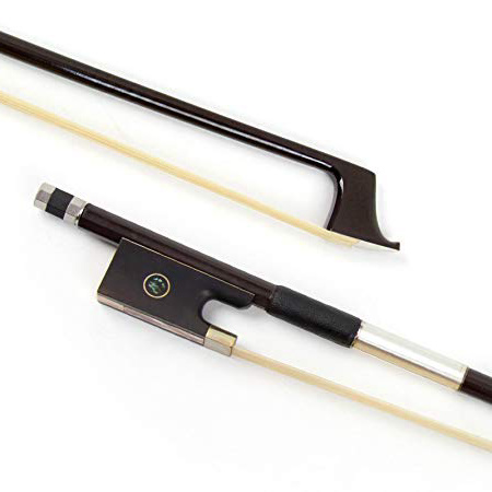 Kmise Violin Bow 4/4 Arcos de fibra de carbono marrón para Fiddle Round Stick con pelo de caballo mongol Ebony Frog Bobinado de alambre de plata para principiantes