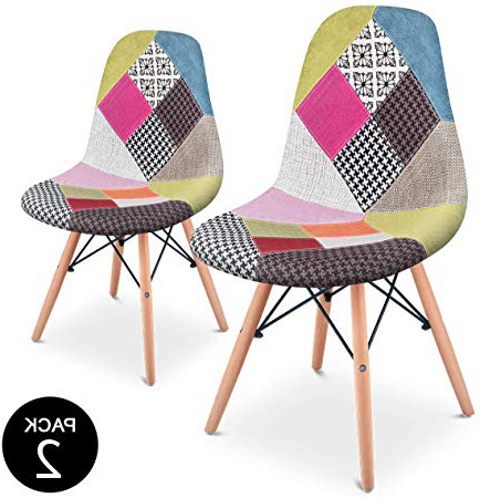Mc Haus Pack 2 Sillas Comedor Vintage Diseño Tapizado Estilo Patchwork, Rosa, 42 x 47 x 83 cm
