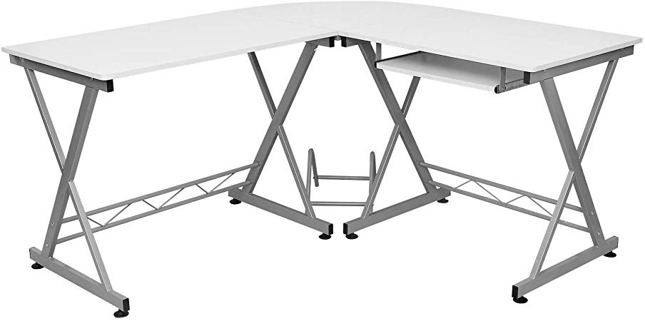 SONGMICS Escritorio de la Computadora con Portateclado Mesa de Ordenador Moderna Escritorio para Hogar o Oficina Blanco, 150 x 138 x 75 cm, LCD402W