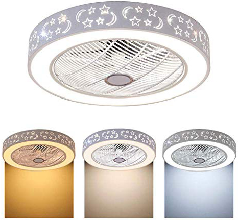 Ventilador de Techo con Luz y Mando a Distancia - MUMENG 52cm de Diámetro, 7 Aspas, Potencia de 40W, 3 Velocidades, 3 Efectos de Luz, Control Remoto, Color Blanco, Solo Autorizado para Vender en TPLAU