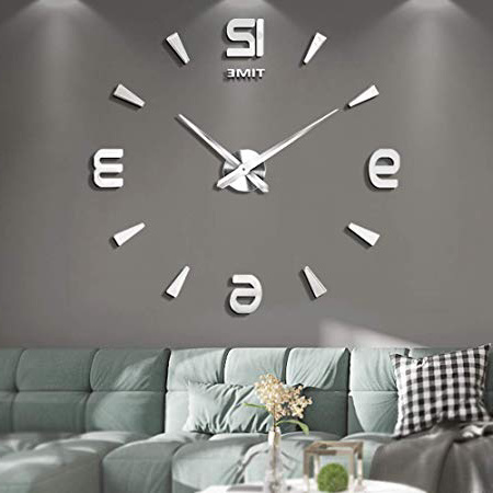 Vangold DIY Reloj de pared sin marco espejo grande 3D Sticker-2 años de garantía (Plata-73)