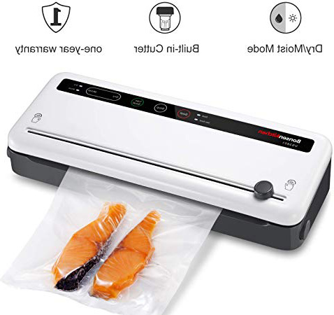 Envasadora al Vacío 4 en 1 Bonsenkitchen para Uso Doméstico y Comercial, 140W, Máquina Selladora al Vacio Alimentos Secos y Húmedos, Incluyendo Rollo de Vacio 28 x 300 cm y Bolsas 10, VS3801