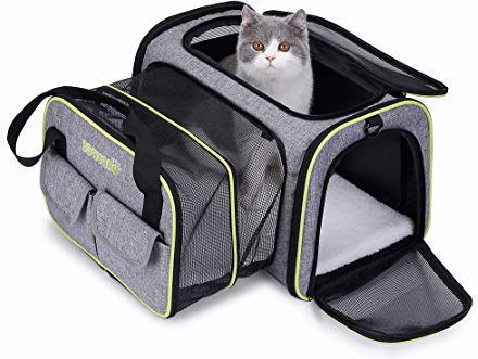 DADYPET Transportin Gato, Transportin Perro Pequeño Mascotas Cómodo Bolso para Transporte en Tren, Coche, Avión 44.5 * 33 * 28CM Mediano (Gris)