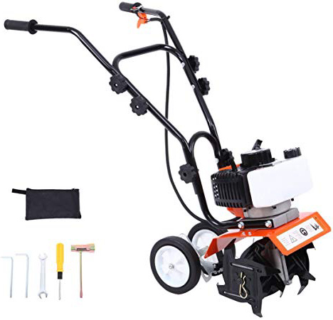 Yonntech Mini Tiller Cultivador Aire enfriado por Gas Gasolina Powered Farm Plant Jardín Yard Cultivador Sierpe Motor-52cc 1.65kw Orange Garden Tiller Portable Rotovator