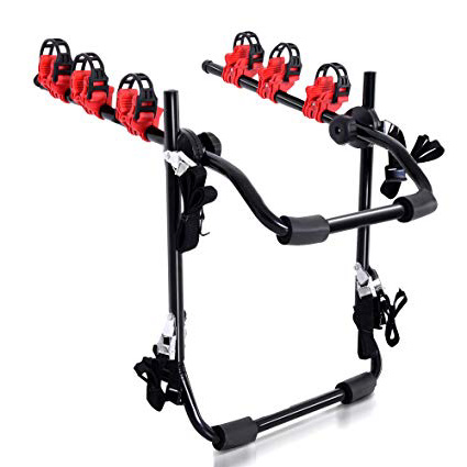 HOMCOM Portabicicletas Trasero Portón Plegable con Correas hasta 3 Bicis Carga 40kg 68x52x60cm Acero y Aluminio