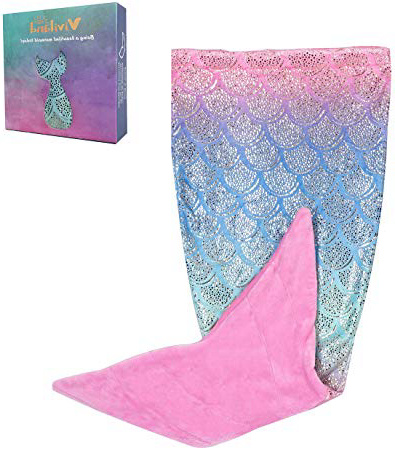 Viviland Manta Sirena para Niñas Adolescentes, Saco de Dormir de Sirena Súper Suave, Cola de Sirena Arcoiris Brillante, Regalos Niñas (48 x 130 cm)