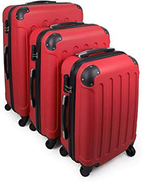 Todeco - Juego de Maletas, Equipajes de Viaje - Material: Plástico ABS - Tipo de ruedas: 4 ruedas de rotación de 360 ° - Esquinas protegidas, 51 61 71 cm, Rojo, ABS