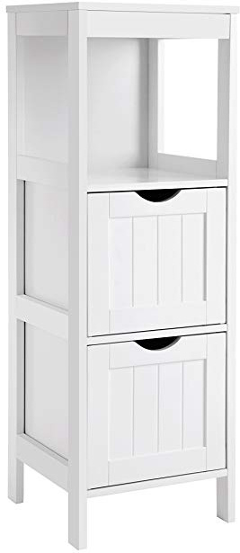 VASAGLE de Madera Armario para baño Armario de almacenaje Botiquín Mesita de Noche Rinconera 2 Cajones Blanco BBC42WT