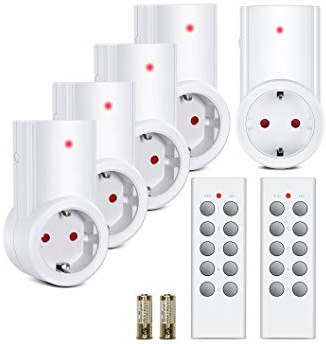 Etekcity Enchufes Inalámbricos Inteligentes con Control Remoto para Electrodomésticos, Blanco (Código de Aprendizaje, 5Rx-2Tx)