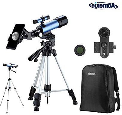 Aomekie Telescopio Astronomico Telescopio Niños con Trípode Adaptador para Teléfono Filtro de Luna y Lente 3X Barlow (F36050MM with Backpack)