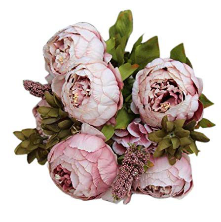 Sanysis flores artificiales exterior, 1 ramo 8 cabezas de flores de seda (Caqui)