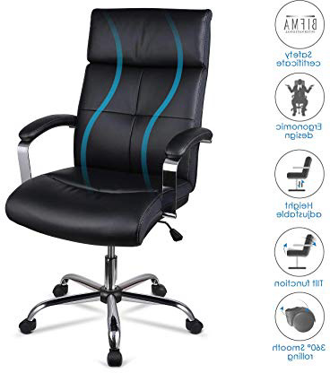 INTEY Silla de Escritorio de Oficina, Silla Ejecutiva con Inclinación y Altura Ajustable, Silla Giratoria 360° de Diseño Ergonómico, Silla Duradera con Reposacabezas, Símil Cuero Resistente