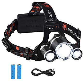 VicTsing Linterna Frontal Recargable LED Alta Potencia 6000 Lúmenes, Linterna Cabeza con 4 Modos, Automomía hasta 8H, Alcance de 500M, Impermeable IPX6 para Casco, Pesca, Bicicleta, Camping y Caza