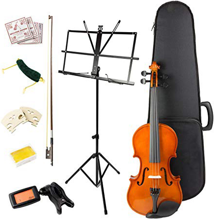 Windsor VIOLINSK44 - Kit para violín (incluye funda, arco, 2 x rosina, 2 x puente, cuerdas de repuesto, sintonizador digital, soporte de música y reposamuñecas)