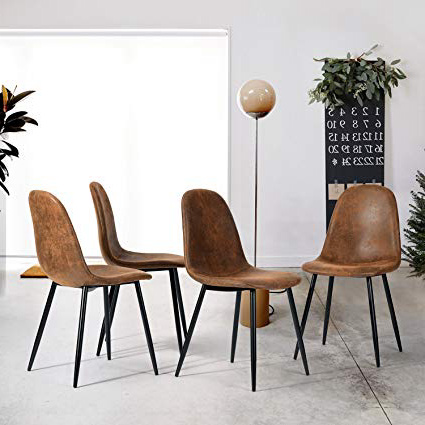 LeMonde Sillas de Comedor Juego de 4 Sillas de Comedor Sillas de Cuero Artificial de Cuero escandinavo de Gamuza Retro Vintage marrón