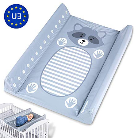 Cambiador plastificado Colchón para bebé - lavable Estera, Colchones de pañales, impermeable y antideslizante, Almohadilla GRIS con mapache 50 x 70 cm