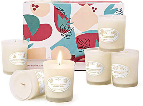 Anjou Juego Regalo Velas Aromáticas de 6, Juego de Aromaterapia de Cera de SOYA con Fragancia, 15 Horas de Tiempo de Quemado por Taza, 6 x 70 g para Aliviar el Estrés