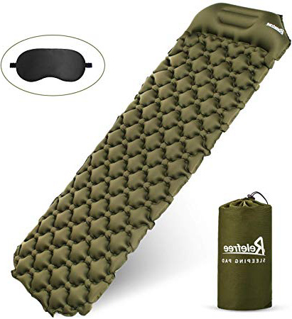 Relefree Esterillas Inflable, Colchoneta para Dormir al Aire Libre, Ultraligera con Almohada, fácil para Llevar, Inflable rápida, regala una Antifaz para Dormir y 6 Parches