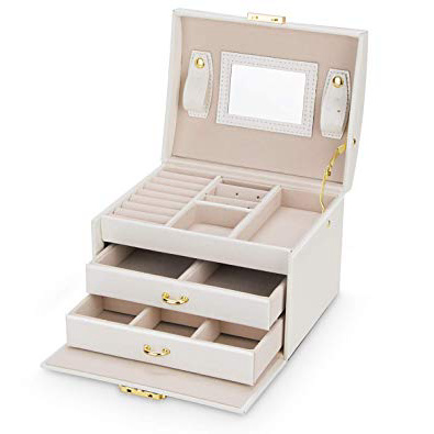 Caja Joyero,Caja para Joyas con Espejo y Cajones Estuche de Joyas con Cerradura para Pendientes, Collares, Pulseras, Relojes