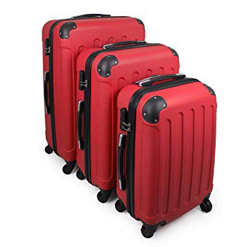 Todeco - Juego de Maletas, Equipajes de Viaje - Material: Plástico ABS - Tipo de ruedas: 4 ruedas de rotación de 360 ° - Esquinas protegidas, 51 61 71 cm, Rojo, ABS