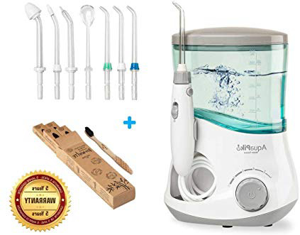 Aquapik 100 - Irrigador dental profesional con garantia de 5 años,incluye 7 boquillas multifuncionales optima higiene bucal,implantes,ortodoncia,encias.irrigador bucal y nasal unico en el mundo.