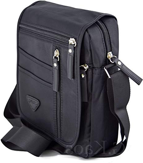 Gloria Kaos - Bolso de Hombre Bandolera Ajustable Nailon Negro Multibolsillos Unisex