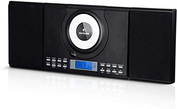 auna Wallie Microsystem - Equipo estéreo , Microcadena , 2 Altavoces de 10 W de Potencia Media , Reproductor de CD , Radio FM , Bluetooth , Puerto USB , Pantalla LCD , Mando a Distancia , Negro
