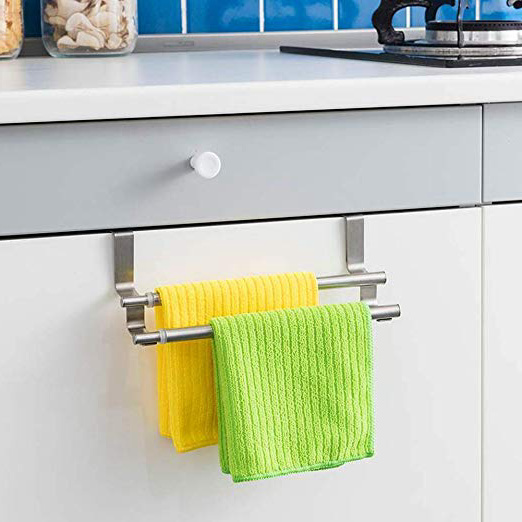 Barra Toallero Ba/ño Toallero Acero Inoxidable Doble Polo Toalla de Ba/ño Estante Toallero Colgante Barra Ninguna Perforaci/ón Sobre Cocina Puerta Armario Toallero Percha Almacenamiento
