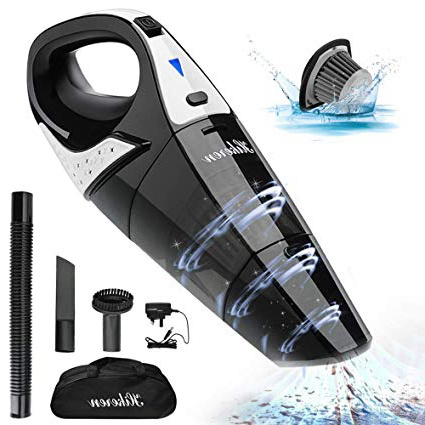 Hikeren PTS 002 Cable, 5000PA, Aspiradoras Hogar Ligera y Potente, con Filtro de Acero Inoxidable, Batería de 3400mAh, 6 Boquillas para Pelos, Liquido, Cocina y Coche, 100 W, Plástico