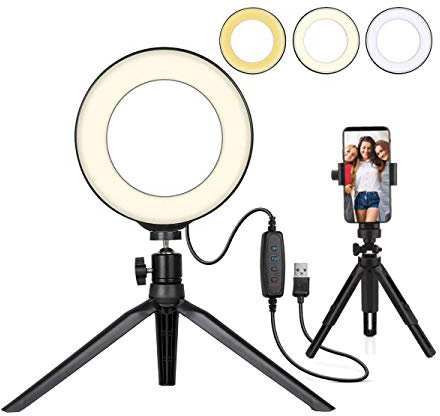 Beauty LED Ring Light Dimmable Selfie Light Kit Maquillaje Fotografía Iluminación Mini Circle Lámpara de escritorio Light con Cellp hone Holder para YouTube Videos/Photo/Streaming/instagram(6")