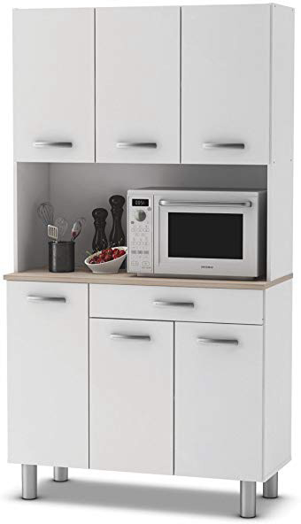 Armario alacena buffe aparador de Cocina con 6 Puertas. Blanco y Roble. para Almacenamiento de menaje.