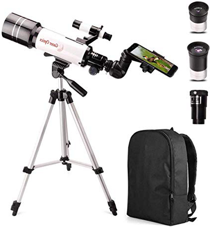 Moutec Telescopio para Principiantes, Telescopios Refractores 400/70mm para niños y Adultos con Mochila, Adaptador de teléfono Inteligente y Oculares, Trípode Ajustable