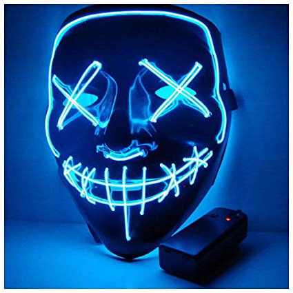 CompraFun Máscara LED Halloween, Máscara Disfraz Luminosa Craneo Esqueleto, para Navidad Halloween Cosplay Grimace Festival Fiesta Show, Funciona con Baterías (no Incluidas) (Azul)