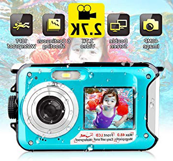 Camara Acuatica Sumergible 2.7K Full HD 48MP Camara Fotos Acuatica Selfie Camara de Pantalla Dual 10 Pies Bajo el Agua