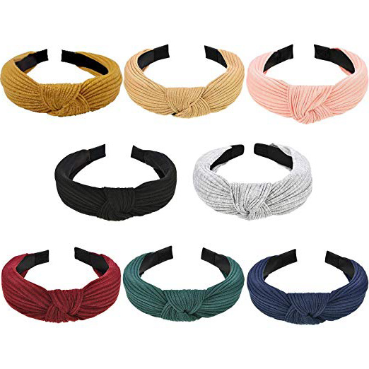 8Piezas Diademas Nudo de moda mujer Cintas , con nudo ancho, nudo de cruz, diadema de pelo hecha a mano, colores sólidos para mujeres y niñas- 8colores