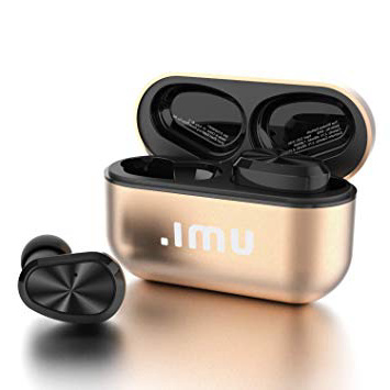 Umi. by Amazon - Auriculares de botón inalámbricos (TWS) W5s con Bluetooth 5.0 y certificación IPX7 compatibles con iPhone, Samsung, Huawei y estuche metálico con base de carga (dorado)