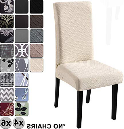 YISUN Fundas de Silla de Comedor Elásticas y Modernas, Extraíbles y Lavables, Fundas de Licra para sillas Altas 4/6 Piezas Fundas Protectoras para sillas (Beige/Jacquard, Paquete de 6)