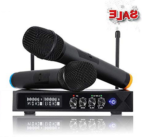 Roxtak Micrófono Karaoke Bluetooth, UHF Micrófonos Inalámbrico Profesional Portátil, Receptor de Micrófono Dual con Pantalla LCD para Fiesta de Karaoke, KTV, Lugares de Entretenimiento, Boda y Reunión