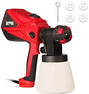 SPTA Pistola de pintura eléctrica Pistola Pulverizadora Pintura 600W, 1200 ml/min, Pistola Pulverizadora Eléctrica Coches con Tres Patrones de Rociado Recipiente Desmontable Capacidad de1000 ml