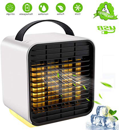 TTMOW Mini Enfriador Portátil USB Aire Acondicionado con Luz Nocturna LED 3 en 1 Ventilador Purificador Humidificador 3 Velocidades Ajustable para Hogar Oficina (Blanco)