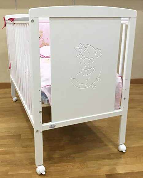 Cuna para bebé, modelo Oso Dormilón + Colchón Viscoelástica + edredón y chichonera Rosa (caja musical de regalo)