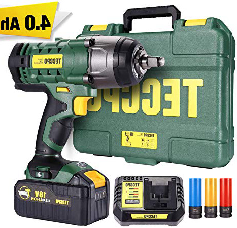 Llave de Impacto Inalámbrica, TECCPO 350Nm Atornillador Impacto 4,0Ah batería, ½Pulgada Conductor Cuadrado, 3pcs Vasos de Impacto 17, 19, 21mm, Tornillos Ruedas Coche, Caja Compacta - TDIW01P